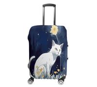 MNVTSKOP White Cat Luggage Covers Scratch-Resistant Washable Suitcase Cover Polyester Elastic Travel Baggage Protector for Suitcase Protector Cover, White, M