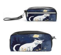 MNVTSKOP White Cat Makeup Bag Small Cosmetic Travel Case Portable Stationery Organizer for Women Teacher