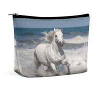 MNVTSKOP White Horse Running on The Sea Cosmetic Bag Large Capacity Travel Makeup Bag Trendy Portable Toiletry Bag for Women