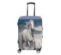 MNVTSKOP White Horse Running on The Sea Luggage Covers Scratch-Resistant Washable Suitcase Cover Polyester Elastic Travel Baggage Protector for Suitcase Protector Cover, White, XL