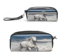 MNVTSKOP White Horse Running on The Sea Makeup Bag Small Cosmetic Travel Case Portable Stationery Organizer for Women Teacher