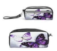 MNVTSKOP White Purple Butterflies Makeup Bag Small Cosmetic Travel Case Portable Stationery Organizer for Women Teacher