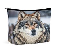 MNVTSKOP Winter Farm Style Wolf Cosmetic Bag Large Capacity Travel Makeup Bag Trendy Portable Toiletry Bag for Women