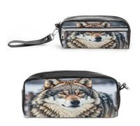 MNVTSKOP Winter Farm Style Wolf Makeup Bag Small Cosmetic Travel Case Portable Stationery Organizer for Women Teacher
