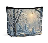 MNVTSKOP Winter Snow Scene Cosmetic Bag Large Capacity Travel Makeup Bag Trendy Portable Toiletry Bag for Women