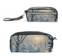 MNVTSKOP Winter Snow Scene Makeup Bag Small Cosmetic Travel Case Portable Stationery Organizer for Women Teacher