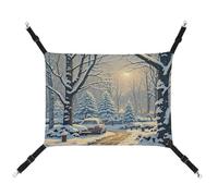 MNVTSKOP Winter Snow Scene Pet Hammock Breathable Cat Hanging Hammock with Adjustable Straps and Metal Hooks Plush Small Animal Soft Hideout Bed for Indoor and Outdoor
