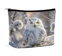 MNVTSKOP Winter White Owl Cosmetic Bag Large Capacity Travel Makeup Bag Trendy Portable Toiletry Bag for Women