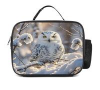 MNVTSKOP Winter White Owl Lunch Box Reusable Lunchbox Leakproof Tote Bag with Handle for Office Picnic Beach