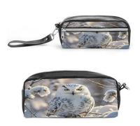 MNVTSKOP Winter White Owl Makeup Bag Small Cosmetic Travel Case Portable Stationery Organizer for Women Teacher