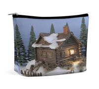 MNVTSKOP Wooden Rustic Log Cottage Cosmetic Bag Large Capacity Travel Makeup Bag Trendy Portable Toiletry Bag for Women