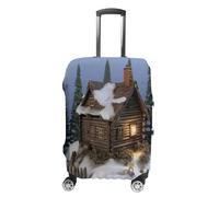 MNVTSKOP Wooden Rustic Log Cottage Luggage Covers Scratch-Resistant Washable Suitcase Cover Polyester Elastic Travel Baggage Protector for Suitcase Protector Cover, White, L