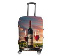 MNVTSKOP Wooden Wine Barrel on Wine Bottle Luggage Covers Scratch-Resistant Washable Suitcase Cover Polyester Elastic Travel Baggage Protector for Suitcase Protector Cover, White, S