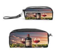 MNVTSKOP Wooden Wine Barrel on Wine Bottle Makeup Bag Small Cosmetic Travel Case Portable Stationery Organizer for Women Teacher