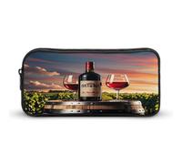 MNVTSKOP Wooden Wine Barrel on Wine Bottle Pencil Case Large Capacity Pencil Pouch Office Pencil Bag for Men Women Desk Organizer