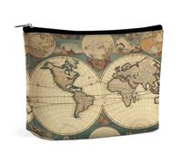 MNVTSKOP World Map Retro Cosmetic Bag Large Capacity Travel Makeup Bag Trendy Portable Toiletry Bag for Women