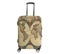 MNVTSKOP World Map Retro Luggage Covers Scratch-Resistant Washable Suitcase Cover Polyester Elastic Travel Baggage Protector for Suitcase Protector Cover, White, L