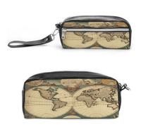 MNVTSKOP World Map Retro Makeup Bag Small Cosmetic Travel Case Portable Stationery Organizer for Women Teacher