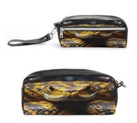 MNVTSKOP Yellow Snake Makeup Bag Small Cosmetic Travel Case Portable Stationery Organizer for Women Teacher