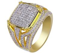 Mnyixsi 18K Gold Rings for Men AAA Cubic Zirconia Engagement Wedding Mens Ring Gold Cluster Diamond Band Mens Bling Ring Square Crystal Zircon Finger Ring for Men, 12, Stone, Cubic Zirconia