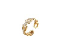 Mnyixsi Fashion Chunky 14k Gold CZ Chain Link Ring, Sterling Silver, Easy Stacking Open Ring for Women, Adjustable, Dainty Sterling Silver Promise Ring, Sterling Silver, Cubic Zirconia