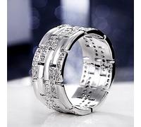 Mnyixsi Mens Wedding Engagement Ring 925 Sterling Silver 9.5mm Flat Cut White Cubic Zirconia Anniversary Jewelry Simulated Diamond Micropave Bling Ring