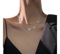 Mnyixsi Rhinestone Butterfly Choker Necklace Silver Crystal Chokers Row Necklaces Sparkly Tennis Chain Prom Party Neck Jewelry Butterfly Pendant Necklace for Women