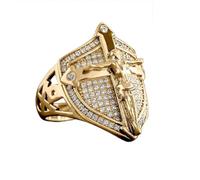 Mnyixsi Trendy Jesus CZ Ring 14K Gold Plated Shield Cross Nordic Viking Ring Blessing Prayer Faith Religion Jesus Iced Out Jewelry Hip Hop Punk Creative Gold Shiny Full Diamond Ring, Size 12, Stone