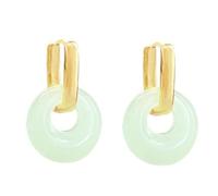 Mnyixsi Vintage Hetian Green Jade Donut EarEarringsings Gold Filled Women Dangle Hook EarEarringsings Natural with Freshwater Pearls Drop EarEarringsings Lucky Jewelry Gift for Women
