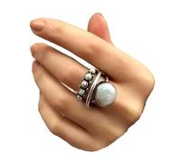 Mnyixsi Vintage Thai Silver Ring Three Layers Cross Bead Ring Statement Ring Handmade Mabe Cultured Pearl Cocktail Ring Vintage Jewelry Boho Ring