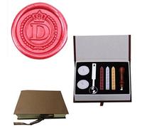 MNYR Vintage Alphabet Letter D Crown Wreath Initial Embossment Wedding Invitations Gift Cards Wax Seal Stamp Stationary Sealing Wax Stamp Wood Handel Gift Box Candles Wax Sticks Melting Spoon Kit Set