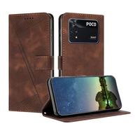 Mo-Beauty Case for Xiaomi Mi Poco M4 Pro 4G, PU Leather Book Folio Flip Cover with Magnetic Card Slot Function Dream Triangle Phone Case Cover Compatible with Xiaomi Mi Poco M4 Pro 4G (Brown)