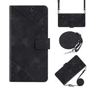 Mo-Beauty Compatible with Asus Zenfone 12 Ultra Case, PU Flip Wallet Crossbody Wallet, Adjustable Detachable Lanyard Neck Strap with Magnetic Kickstand Card Holder Case for Zenfone 12 Ultra (Black)