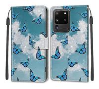 Mo-Beauty Compatible with Samsung Galaxy S20 Ultra Case, PU Leather Flip Wallet Phone Stand Shockproof Cases Cover with 2 Slot Card Holder and Magnetic for Samsung S20 Ultra Phone Covers (Butterfly 2)