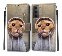 Mo-Beauty Compatible with Samsung Galaxy S21 Plus Case, PU Leather Flip Wallet Phone Stand Shockproof Cases Cover with 2 Slot Card Holder and Magnetic for Samsung S21 Plus Phone Covers (Cat)