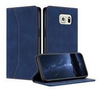 Mo-Beauty Compatible with Samsung Galaxy S6 Edge Case, PU Leather Flip Wallet Phone Stand Case Cover with 2 Slot Card Holder and Magnetic Closure for Samsung S6 Edge Shockproof Phone Case (Blue)