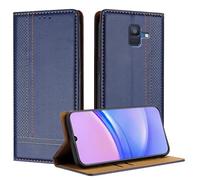 Mo-Beauty for Samsung Galaxy A6 2018 Case, Leather Flip Wallet Cover Compatible with Samsung A6 2018 with [Card Slots] [Kickstand] [Magnetic] (Blue)