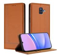 Mo-Beauty for Samsung Galaxy A6 2018 Case, Leather Flip Wallet Cover Compatible with Samsung A6 2018 with [Card Slots] [Kickstand] [Magnetic] (Brown)