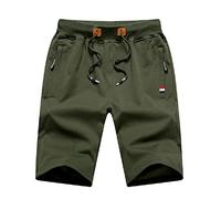 MO GOOD Mens Casual Shorts Workout Running Comfy Shorts Big and Tall Zip Pockets (Army,32-33)