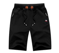 MO GOOD Mens Casual Shorts Workout Running Comfy Shorts Big and Tall Zip Pockets (Black,40-42)