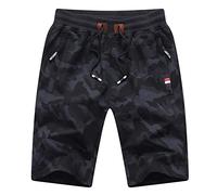 MO GOOD Mens Casual Shorts Workout Running Comfy Shorts Big and Tall Zip Pockets(Camoblack,32-33)