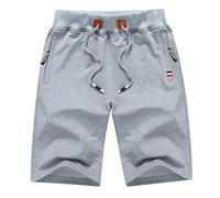 MO GOOD Mens Casual Shorts Workout Running Comfy Shorts Big and Tall Zip Pockets (Grey,34-35)