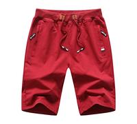 MO GOOD Mens Casual Shorts Workout Running Comfy Shorts Big and Tall Zip Pockets (Red,40-42)