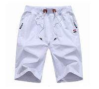 MO GOOD Mens Casual Shorts Workout Running Comfy Shorts Big and Tall Zip Pockets (White,34-35)