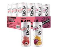 Mo-Ja Pure 100% Pure Lychee & Passion Fruit Juice No Added Sugar, No Preservatives, Never from Concentrate 12 Cans (6x Lychee, 6x Passion Fruit) - 320ml Each Natural Drinks
