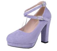 Mo Joc Mary Jane Chunky Heel Shoes | 10.5cm Heel & 2cm Platform | Slip-Resistant Sole | Round Toe & Cross Strap | for Parties, Daily Wear Purple