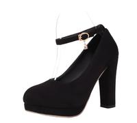 Mo Joc Mary Jane Platform Pumps | 10.5cm Chunky Heel & 2cm Platform | Slip-Resistant Outsole | Single Strap with Accent | for Daily & Social Events Black