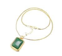 Mo Joc Modern Oriental Style Created Turquoise Pendant Necklace - Square Design, Retro Vintage Chain for Women, Daily Wear and Traditional Occasions