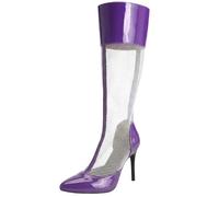 Mo Joc Women’s Pointed Stiletto Tall Boots | 10cm Heel with Mesh & Synthetic Patent; Rear Zipper for Clubs, Parties & Festival Nights