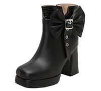 Mo Joc Women's Ankle Boots with Bowknot | 10cm Chunky Heel & 12cm Shaft | Side Zipper Design | Synthetic Suede Upper | Comfort Footbed